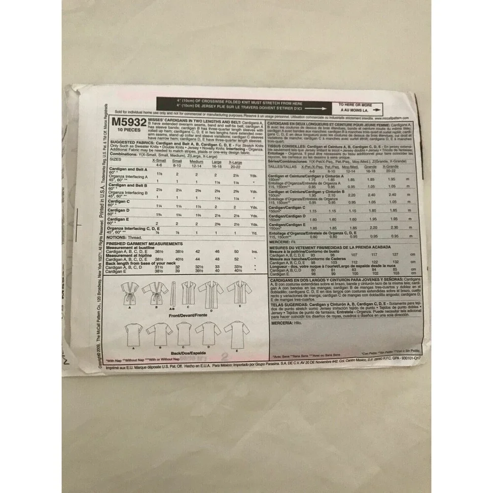 #M5932 McCalls  womens sewing pattern size L-XL